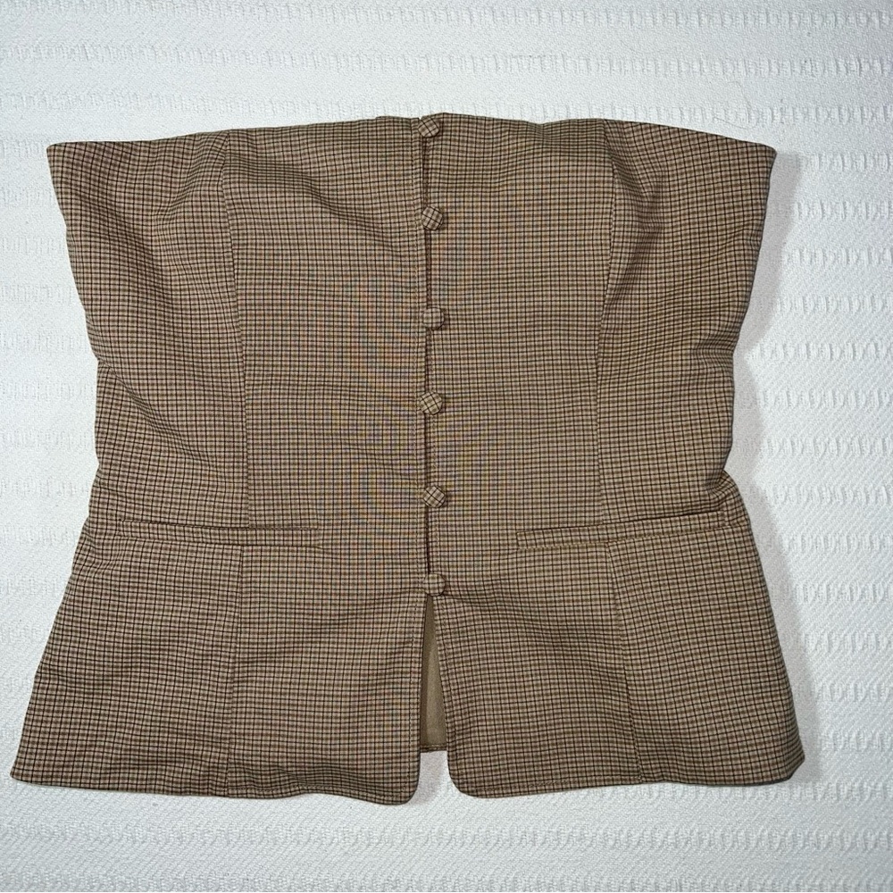 Zara Women’s Strapless Tube Top Size Small Preppy Plaid Business Office Chic